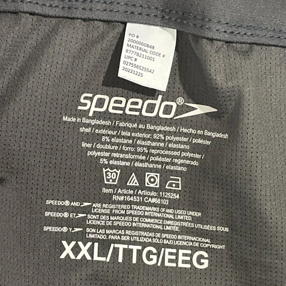NWOT Speedo Mens XXL Black Swim Shorts With Back Pocket & Liner Polyester